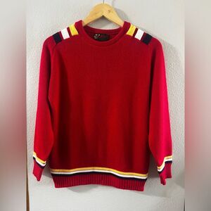 Vintage Jersild SZ 38 Red Sweater w/Stripes (Yellow,‎ White, Blue) Acrylic
